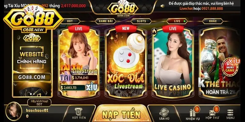 Live Casino Go88 - Sòng bài đỉnh cao, chất lượng nhất 2024 1 Live Casino Go88 là một hình thức sòng bạc trực tuyến sang trọng và đẳng cấp